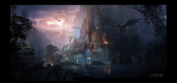 Fantasy, sandy datta, world, dragon, luminos, castle HD wallpaper