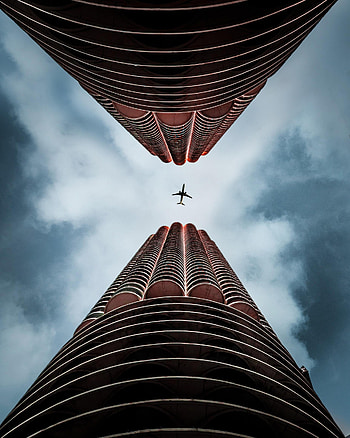 Sky, Architecture, Minimalism, Skyscrapers, Plane, Airplane, Bottom View HD phone wallpaper