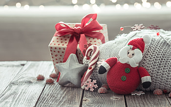 Merry Christmas, , Santa Claus toy, Happy New Year, Christmas decoration, Christmas gifts, gift box, New Year HD wallpaper