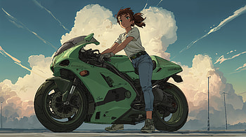 Emerald Ride — Anime Girl Motorcycle, Anime Motorcycle HD wallpaper