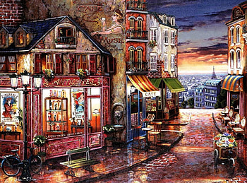 Twilight View, artwork, city, street, clouds, Paris, french, evening HD wallpaper