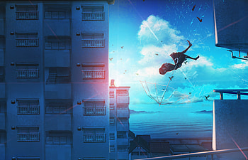 Anime Girl Falling, anime-girl, anime, artist, artwork, digital-art HD wallpaper