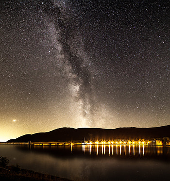 Stars, Night, Lights, Dark, Pier, Starry Sky, Nebula, Wharf HD phone wallpaper