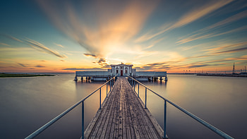 Serenity Bridge Calm Sunset Pier, wooden, pier, classic, sunset, architecture, nature HD wallpaper
