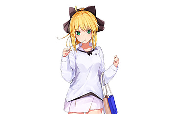 Artoria pendragon, saber, blonde, white dress, beautiful HD wallpaper