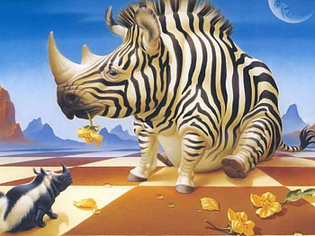 Fantasy Friends, moon, art, animals, desert, flowers HD wallpaper