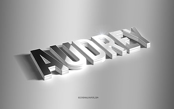 Audrey, silver 3d art, gray background, with names, Audrey name, Audrey greeting card, 3d art, with Audrey name HD wallpaper