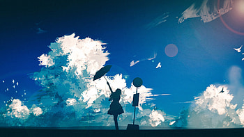 Art, Clouds, Silhouette, Girl, Umbrella HD wallpaper