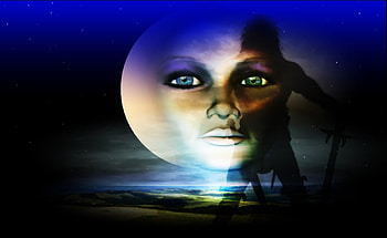 Beyond the Stars, stars, moon, fantasy, woman HD wallpaper