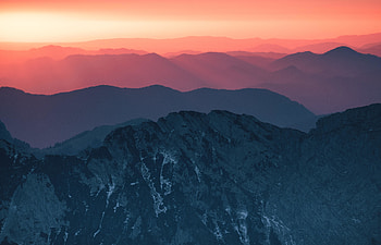 Calm, horizon, sunset, mountains HD wallpaper