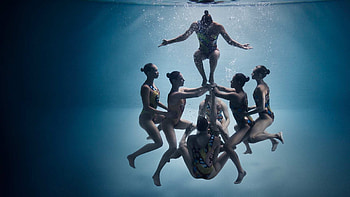 Synchronized Swimming, Graceful movements, Team coordination, Athletic elegance HD wallpaper