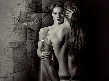 TWO, graphy, man, love, bw, digital art, woman HD wallpaper