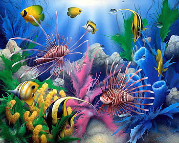 David Miller, Lion of the sea, painting, art, fish, subwater, david miller HD wallpaper