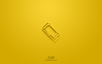 Clamp 3d icon, yellow background, 3d symbols, Clamp, tools icons, 3d icons, Clamp sign, tools 3d icons HD wallpaper