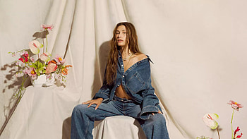 Beautiful Girl Model Hailey Baldwin Bieber Is Sitting In White Curtains Background Wearing Blue Jeans Shirt And Pants Girls HD wallpaper