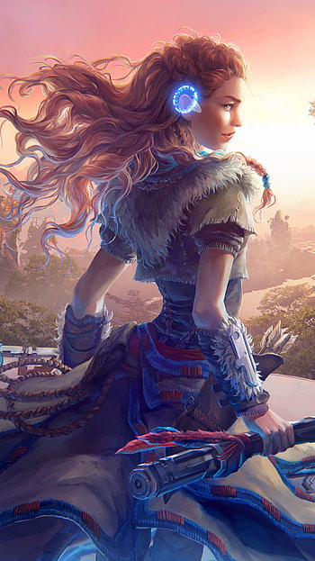 Aloy — Sunset Huntress (Horizon Zero Dawn ), woman warrior, orange hair, Aloy (Horizon Series), video game, Horizon Zero Dawn HD phone wallpaper