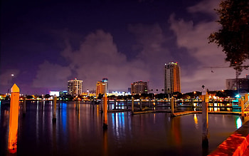 Cities, Rivers, Night, City, Shore, Bank, Panorama, St. Petersburg, Florida HD wallpaper