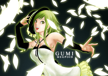 Vocaloid Gumy, white dress, anime, anime long hair, green hair, beautiful, vocaloid, hat HD wallpaper