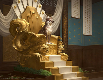 Yoshimaru Ever Faithful, fantasy, art, throne, dragon, yoshimaru, caine, golden, dog, asian, ilse gort HD wallpaper
