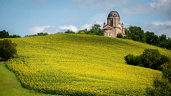 Church of Notre Dame de Lapeyrouse, Notre Dame, church, green, hill HD wallpaper