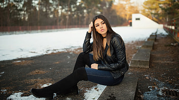 Brunette Leather Jacket , leather, jacket, brunette, girls, model HD wallpaper