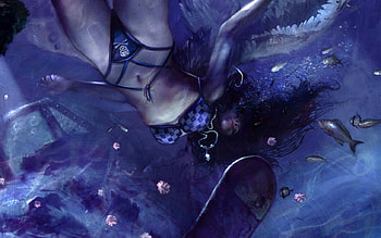 Fantasy sea, wings, angel, fish, woman HD wallpaper