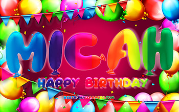 Happy Birtay Micah, , colorful balloon frame, Micah name, purple background, Micah Happy Birtay, Micah Birtay, popular american female names, Birtay concept, Micah HD wallpaper