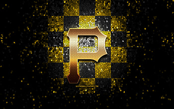 Pittsburgh Pirates emblem, glitter logo, MLB, yellow black checkered background, american baseball team, Major League Baseball, mosaic art, baseball, Pittsburgh Pirates HD wallpaper
