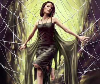 The Net, girl, spider, digital art, dress, beauty, net, fantasy, cg, pretty, female HD wallpaper