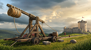 Ultra of a Majestic Catapult, catapult, medieval, castle, landscape, Warfare HD wallpaper