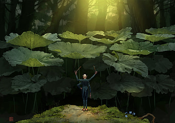 In the wild symphony of wild, fantasy, art, yellow, green, world, luminos, davood moghadami, leaf HD wallpaper