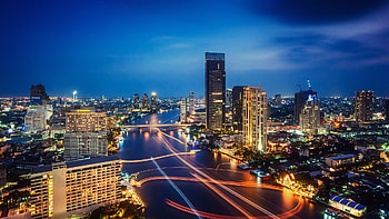 Thailand night city lights, Traffic light HD wallpaper