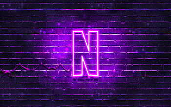 Netflix violet logo, , violet brickwall, Netflix logo, brands, Netflix neon logo, Netflix HD wallpaper