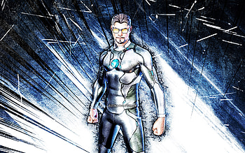 Silver Foil Tony Stark, grunge art, Fortnite Battle Royale, Fortnite characters, blue abstract rays, Silver Foil Tony Stark Skin, Fortnite, Silver Foil Tony Stark Fortnite HD wallpaper