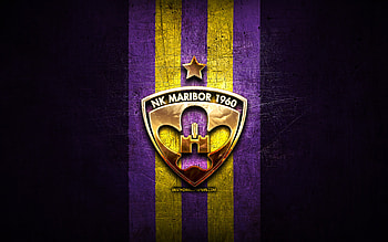 Maribor FC, golden logo, Prva liga, violet metal background, football, Slovenian football club, NK Maribor logo, soccer, Slovenia, NK Maribor HD wallpaper