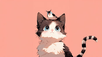 Bird Sitting On Cat Head Minimal Cute , cat, bird, minimalism, minimalist, ai, cute, artist, artwork, digital-art HD wallpaper
