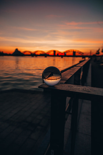 Sphere, Sunset, Twilight, Reflection, Miscellanea, Miscellaneous, Dusk, Crystal Ball HD phone wallpaper