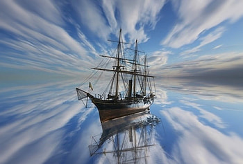 Sky and Sea, blue, sea, boat, sky HD wallpaper
