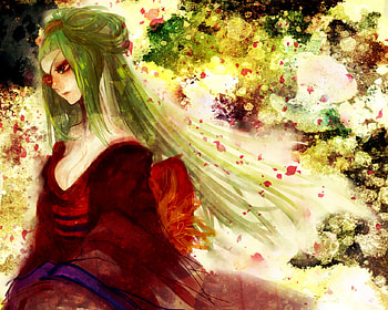 anime, deko, eyepatch, girl, czc, green, hatsune mik, cleavage, hair HD wallpaper