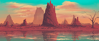 Fantasy, Art, Rock, Mountain, Lake, Fantasies HD wallpaper