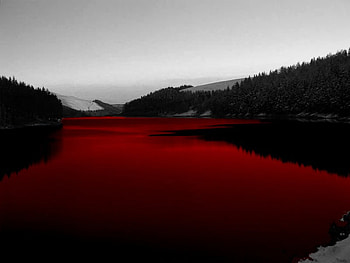 BLOOD LAKE, black, water, lake, red HD wallpaper