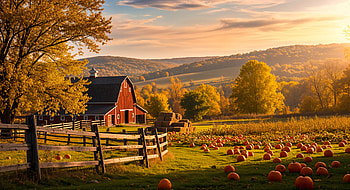 Golden Harvest : Autumn Farm Pumpkin Patch, fall, pumpkin patch, barn, farm HD wallpaper