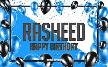 Happy Birtay Rasheed, Birtay Balloons Background, Rasheed, with names, Rasheed Happy Birtay, Blue Balloons Birtay Background, Rasheed Birtay HD wallpaper