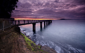 Nature, Stones, Sea, Clouds, Pier, Evening, Moss HD wallpaper