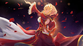 Happy mood, outdoor, red dress, Saber HD wallpaper