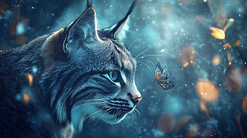 Lynx Portrait with Butterfly – Cute Animal, Animal, lynx, portrait, butterfly, cute HD wallpaper