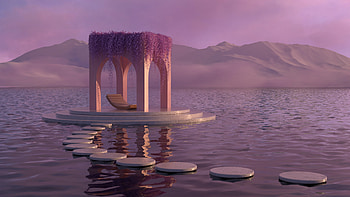 the gazebo, purple, gazebo, white, lake HD wallpaper