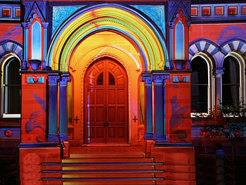 Psychodelic Doorway, colors, stairs, door, windows HD wallpaper