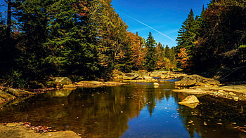 Ammonoosuc River, Bretton Woods, New Hampshire, landscape, trees, autumn, sky, forest, rocks, usa HD wallpaper