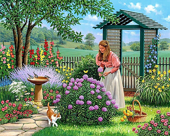 flower girl, garden, nature, girl, flower HD wallpaper